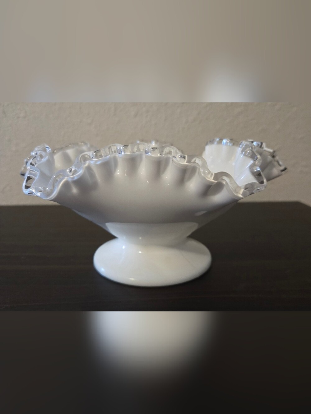 White Fenton-Style Ruffled Milk Glass Compote